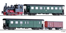 Tillig 01172 - Schmalspur Zugset mit Dampflok 99.57 und 3 Wagen, DR, Ep.III H0m
