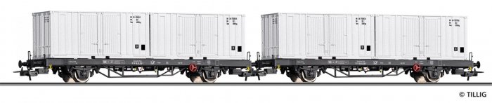 Tillig 70056- H0 Set 2 Containertragwagen Deutsche Post aa-t/12,8, DR, Ep.IV, Spur H0