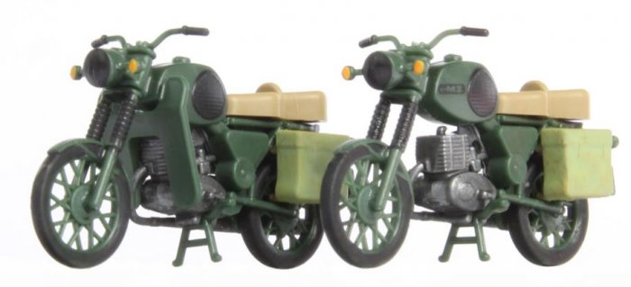 KRES 10271 Set 2 Motorräder MZ TS 250 NVA Militärgrün Nenngröße H0 (1:87)