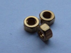 5 Stück Modellsechskant - Muttern Messing niedrige Form, M1 x 0,8